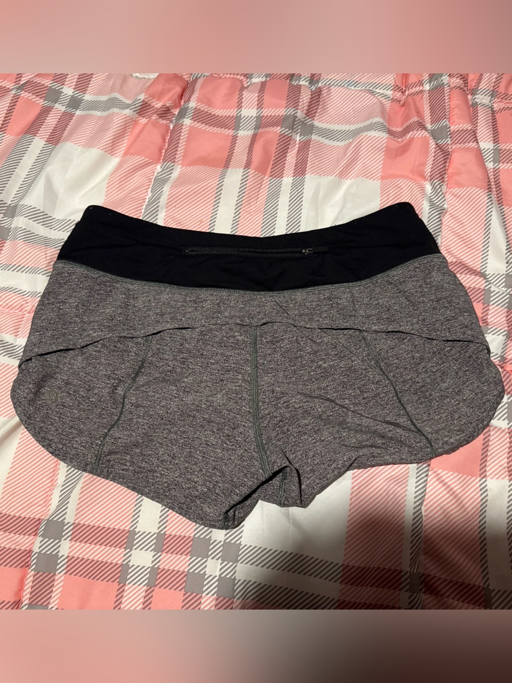 Women’s Heather Gray Athletic Shorts with Black Waistband - Picture 2 of 3